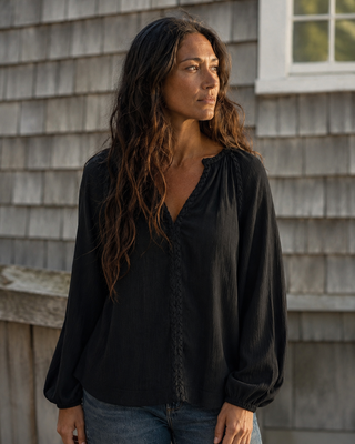 Huckleberry Braided Trim Blouse-Black Sands