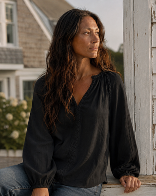Huckleberry Braided Trim Blouse-Black Sands