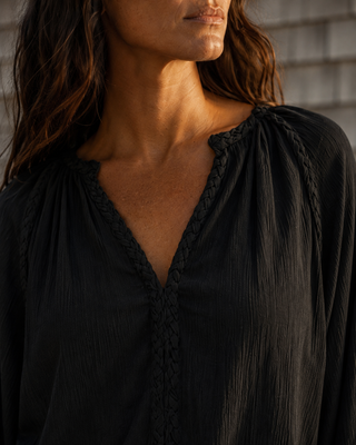 Huckleberry Braided Trim Blouse-Black Sands