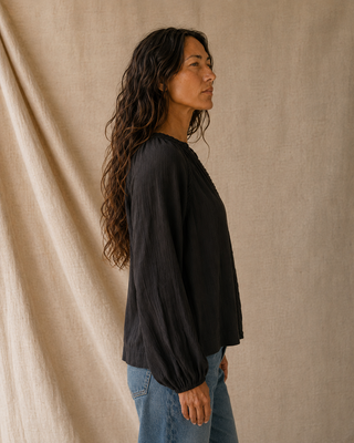 Huckleberry Braided Trim Blouse-Black Sands