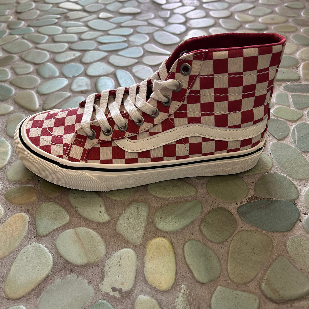 VANS SK8 Hi Decon VR3 checkerboard red sneakers The Salty Babe