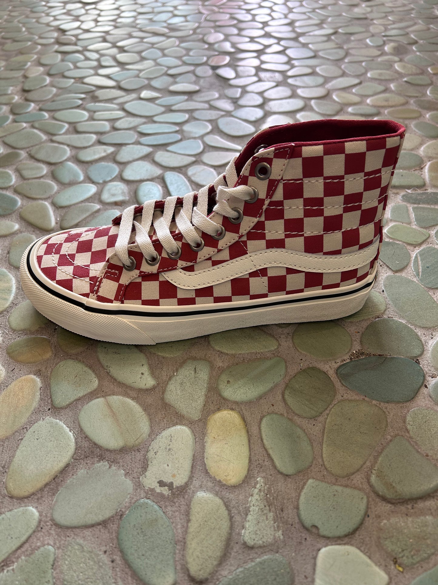 VANS SK8 Hi Decon VR3 checkerboard red sneakers The Salty Babe