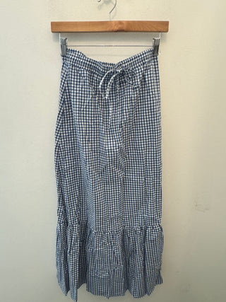 Blue and White Checkered Print Maxi Skirt