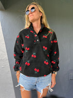 High Neck Cherry fleece top-Black