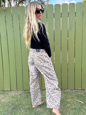 FREE PEOPLE Good Luck Printed Barrel pant- Brown Sugar Combo