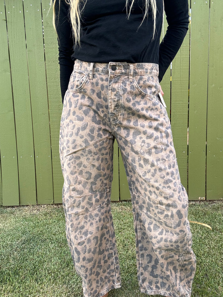 FREE PEOPLE Good Luck Printed Barrel pant- Brown Sugar Combo