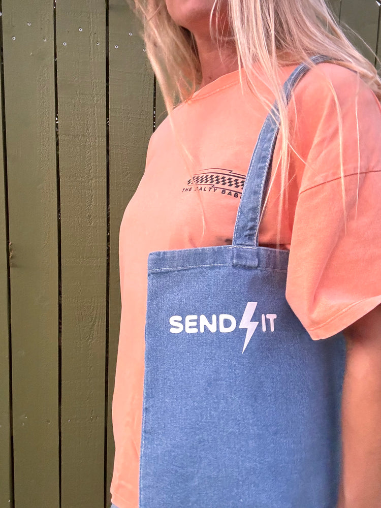 East Coast, East Side denim tote bag