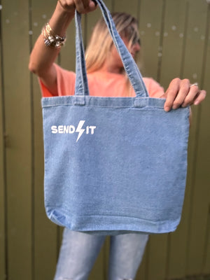 East Coast, East Side denim tote bag