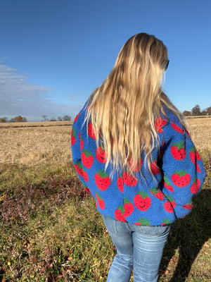 High Neck Strawberry Zip fleece top-Blue