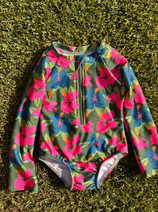 The Nalu Kids Long Sleeve Surf Suit-Water Hibiscus