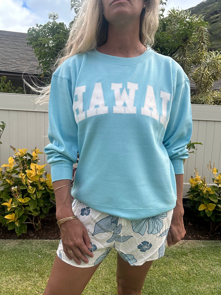 Hawaii Burnout fleece crewneck sweatshirt-Bermuda Blue