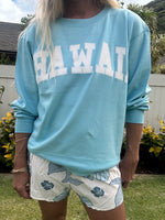 Hawaii Burnout fleece crewneck sweatshirt-Bermuda Blue