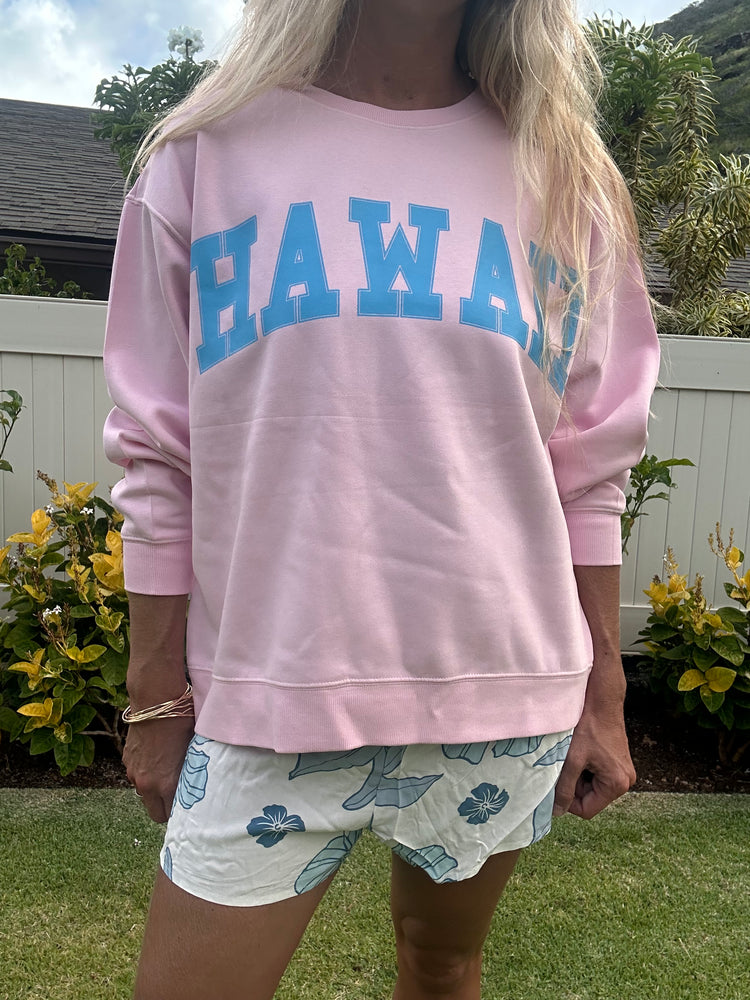 Hawaii Pigment Dye crewneck sweatshirt-Hibiscus Pink