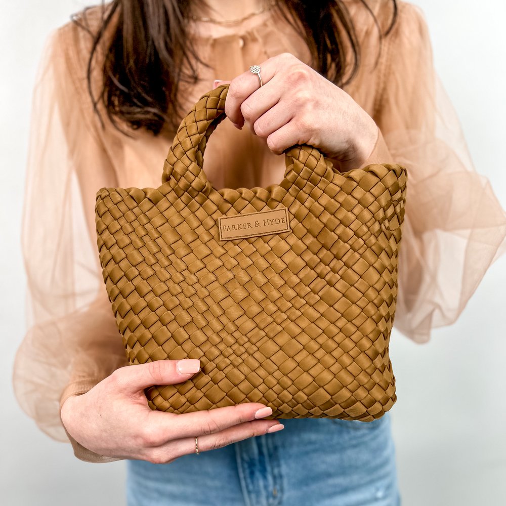 PARKER & HYDE Mini Woven tote bag-Camel