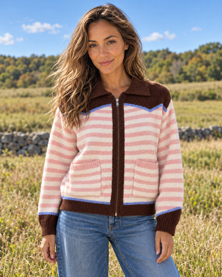 Lasso Line Zip Sweater-Brown