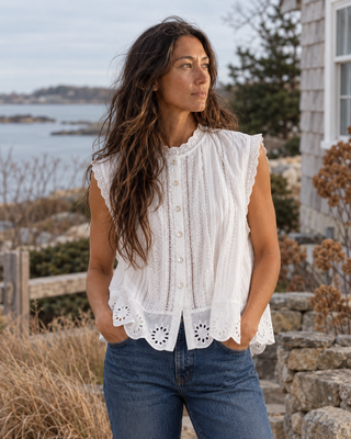Adva Eyelet Buttondown Top