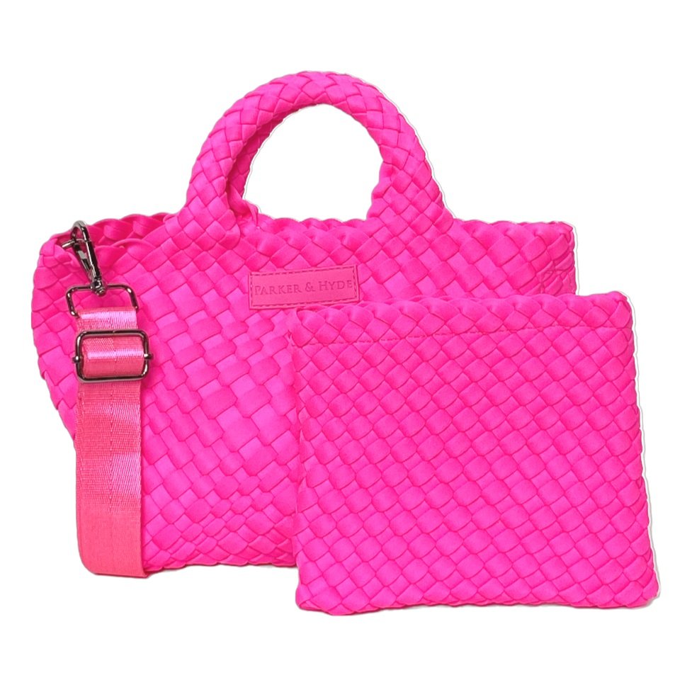 PARKER & HYDE Mini Woven tote bag-Neon Pink