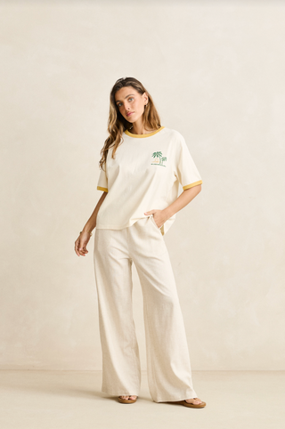 RHTHYM Linen Whip Stitch Wide Leg Pant in Natural