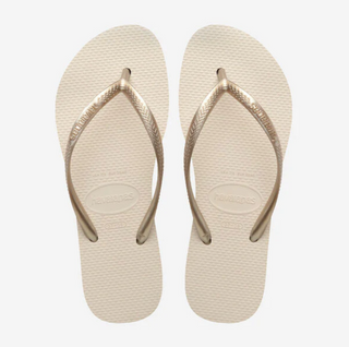 HAVAIANAS Slim Flatform Flip Flops in Beige Straw
