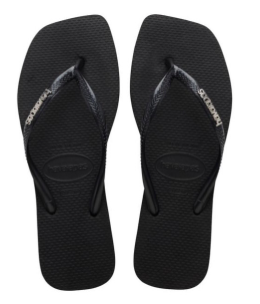 HAVAIANAS Slim Square Logo Metallic Sandal-Black/Silver