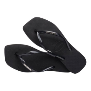 HAVAIANAS Slim Square Logo Metallic Sandal-Black/Silver