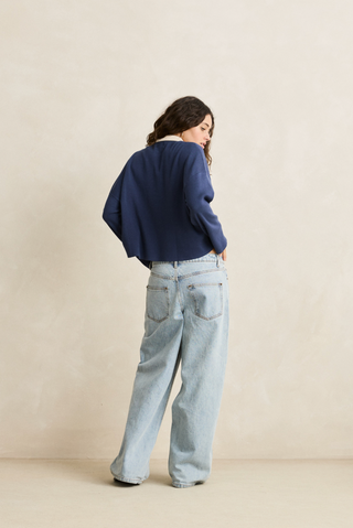 RHYTHM Rugby Polo Knit Sweater in Navy