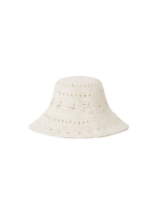 KULANI KINIS Straw Crochet Bucket Hat in Whipped White