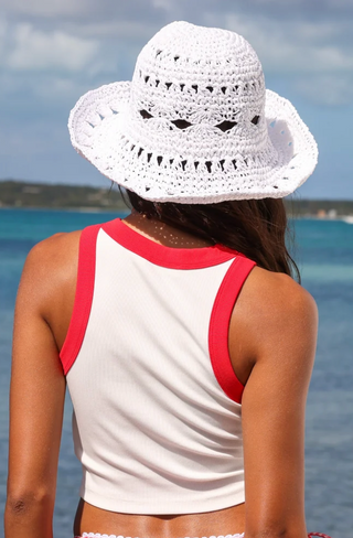 KULANI KINIS Straw Crochet Bucket Hat in Whipped White