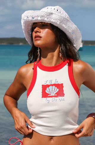 KULANI KINIS Straw Crochet Bucket Hat in Whipped White