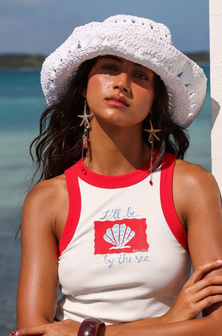KULANI KINIS Straw Crochet Bucket Hat in Whipped White