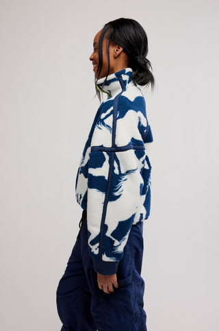 FREE PEOPLE Printed Mountain High 1/2 Zip in Wild Horses Navy