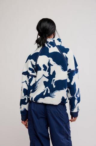 FREE PEOPLE Printed Mountain High 1/2 Zip in Wild Horses Navy