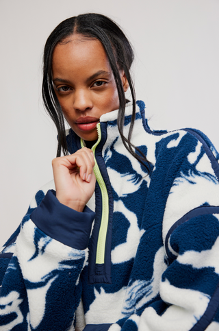 FREE PEOPLE Printed Mountain High 1/2 Zip in Wild Horses Navy