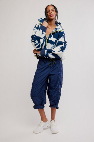 FREE PEOPLE Printed Mountain High 1/2 Zip in Wild Horses Navy