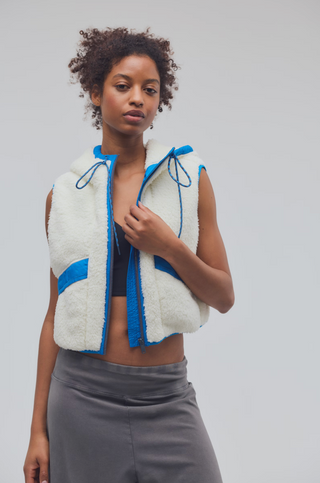 FREE PEOPLE Sky High Fleece Vest in Cream w/ Powerline Combo