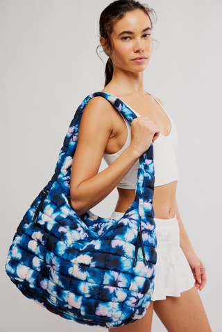FREE PEOPLE Quilted Carryall Bag in Deep Teal Tie Dye