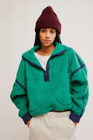 FREE PEOPLE Mountain High 1/2 Zip in Green Glow