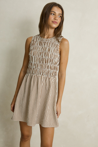 RHYTHM Capri Check Mini Dress in Brown