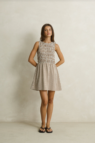 RHYTHM Capri Check Mini Dress in Brown