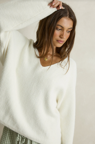 RHYTHM Adele Oversized Long Sleeve Knit Top in Cream