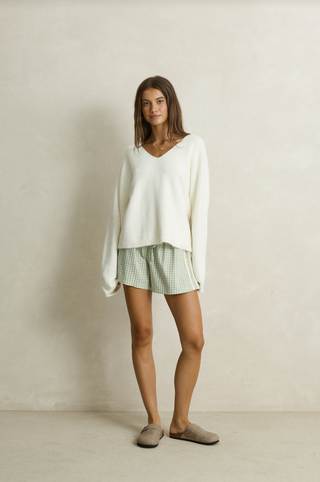RHYTHM Adele Oversized Long Sleeve Knit Top in Cream
