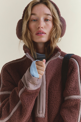 FREE PEOPLE Double Diamond Fleece Ear Warmers in Chocolate
