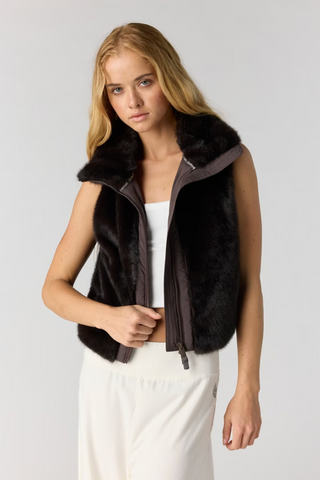 FREE PEOPLE Afterglow Faux Fur Vest in Chocolate