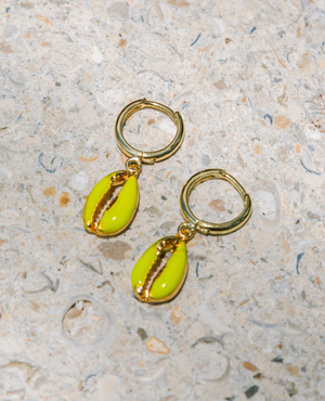 Enamel Puka Shell hoop earrings