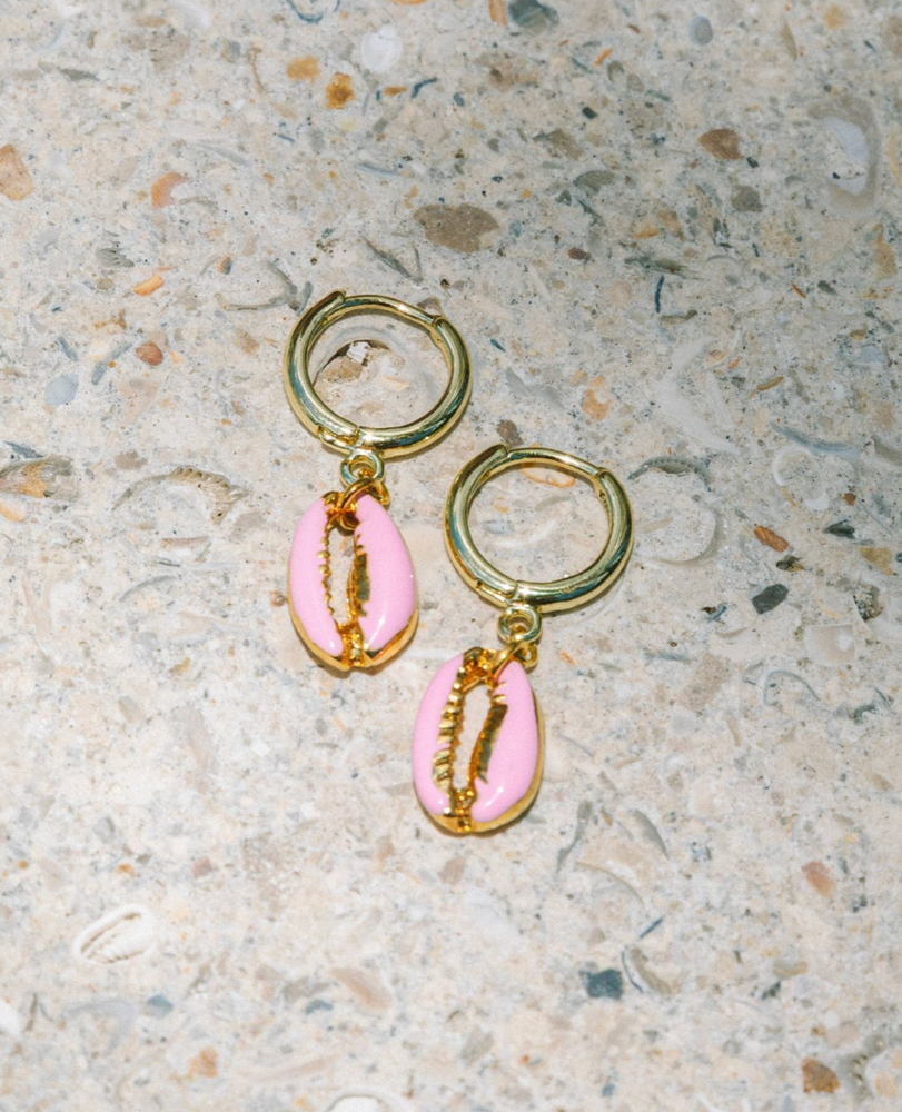 Enamel Puka Shell hoop earrings