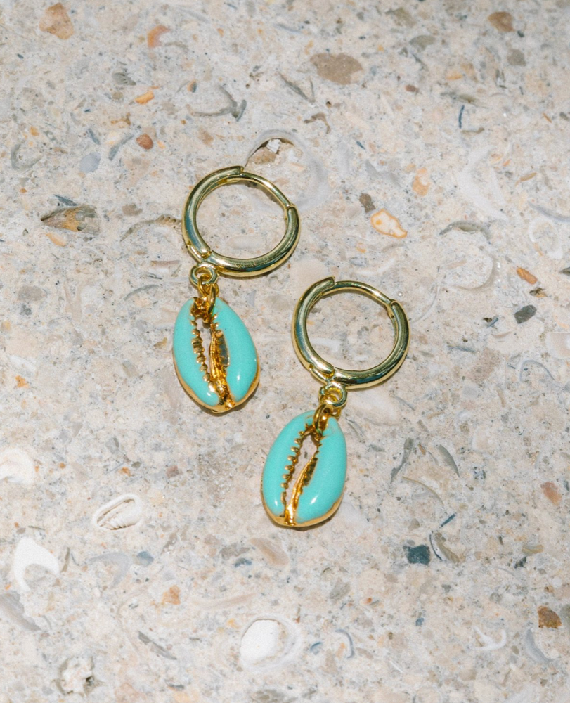 Enamel Puka Shell hoop earrings