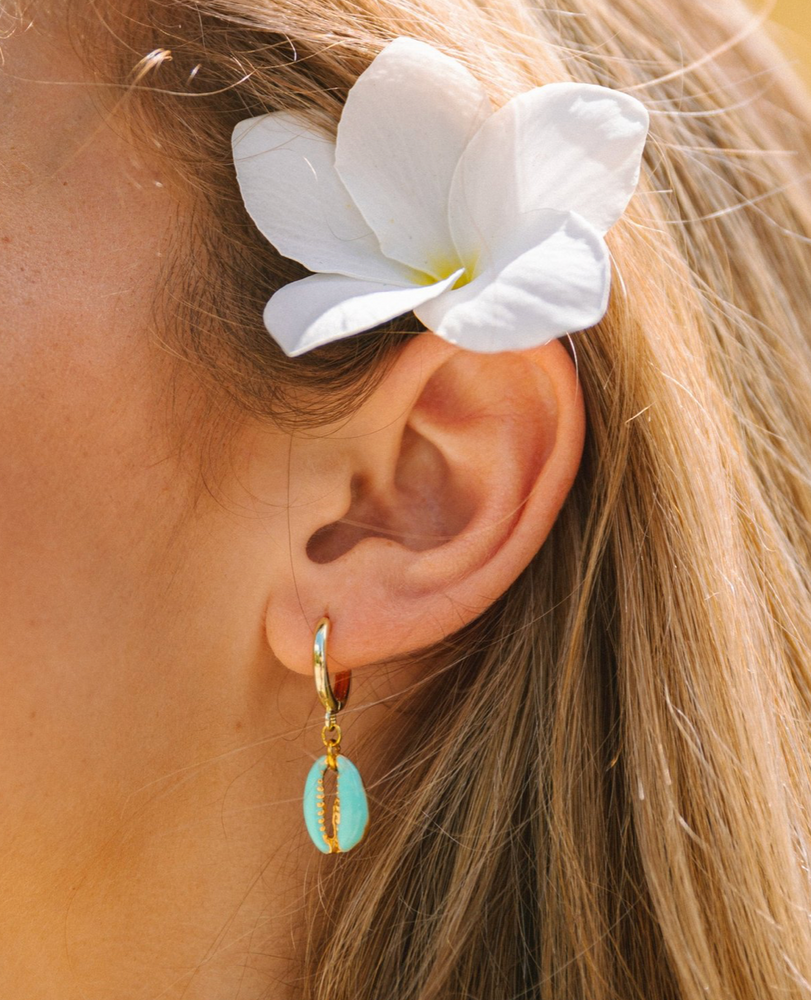 Enamel Puka Shell hoop earrings