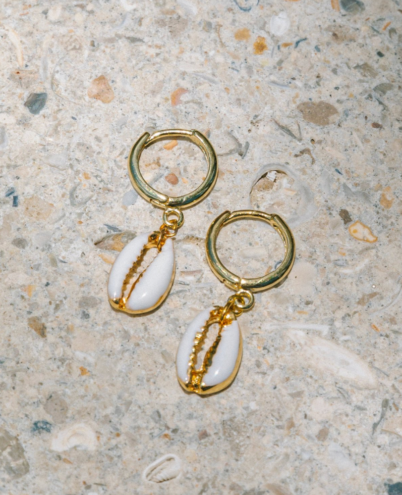 Enamel Puka Shell hoop earrings