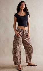 FREE PEOPLE Good Luck Printed Barrel pant- Brown Sugar Combo