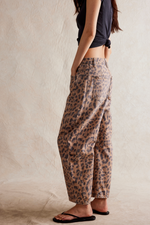 FREE PEOPLE Good Luck Printed Barrel pant- Brown Sugar Combo